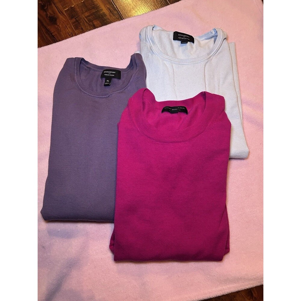 BANANA REPUBLIC Factry Forever Sweaters 3 Pieces Womens Sz XL Pink Purple Blue - Picture 1 of 5